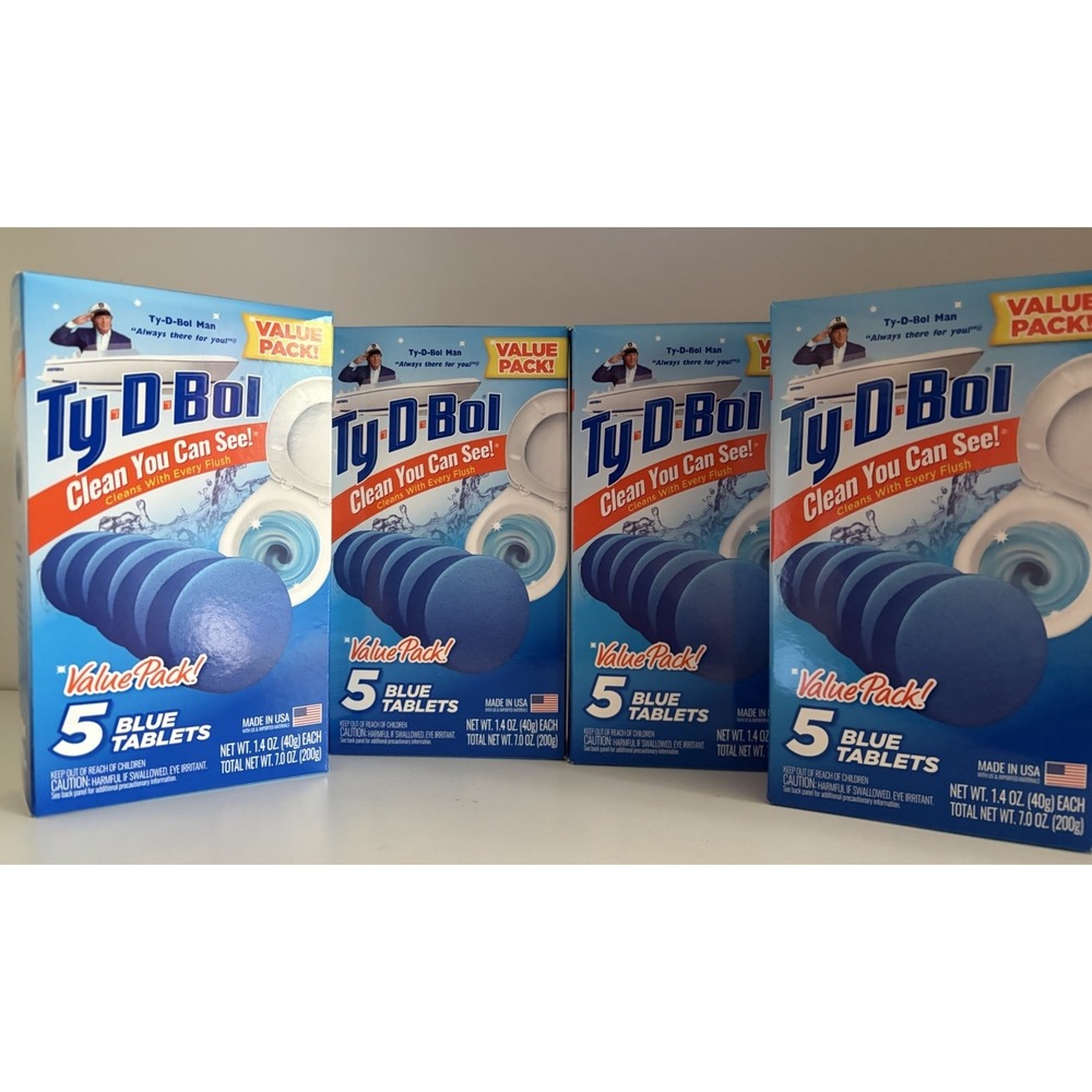 4X packs of 5 TY-D-BOL Blue Tablets Toilet Bowl Cleaner 20 Total Clean Fresh